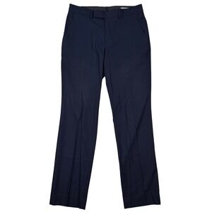 Reaction Kenneth Cole Mens 31x32 Navy Blue Dress Pants Flat Front Stretch Casual